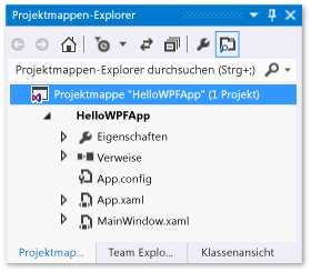 Projektmappen-Explorer mit geladenen HelloWPFApp-Dateien