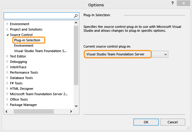 Plug-in Selection page, Options dialog box