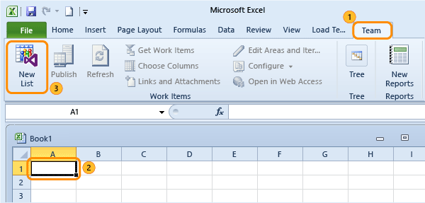 Create a list connection between Excel and TFS