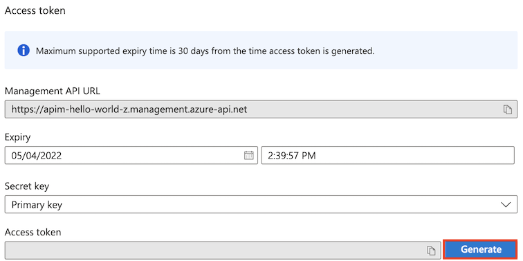 Generieren eines Zugriffstokens für API Management REST-API im Azure-Portal