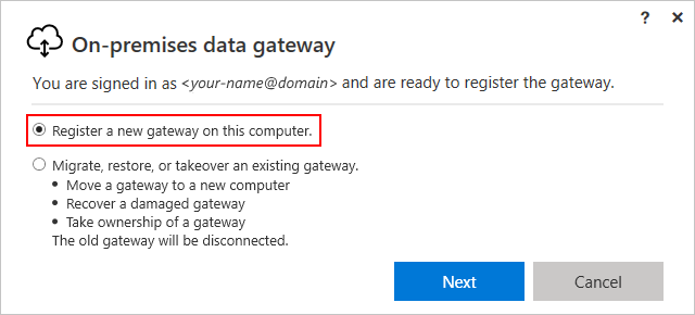 registrieren Sie ein neues Gateway auf diesem Computer.