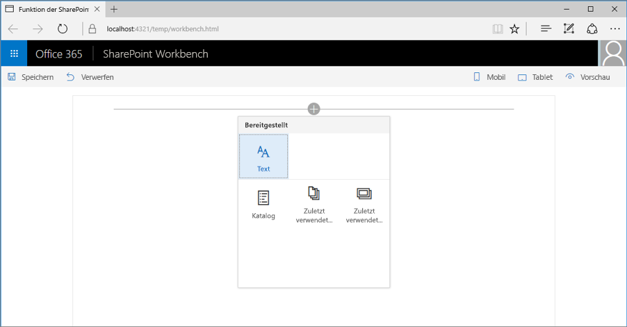 Webpart-Toolbox mit der vorkonfigurierten Version von drei Webparts
