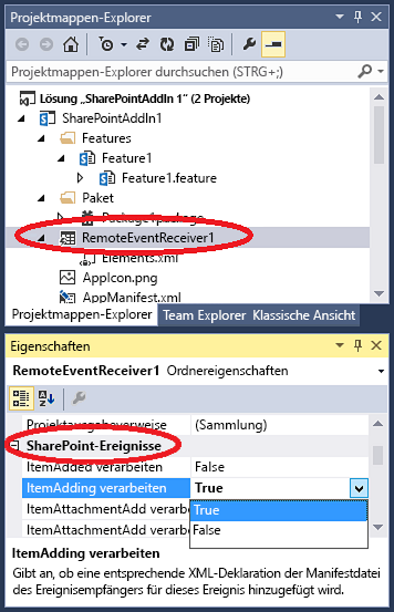 SharePoint-Remoteereignisse in Visual Studio