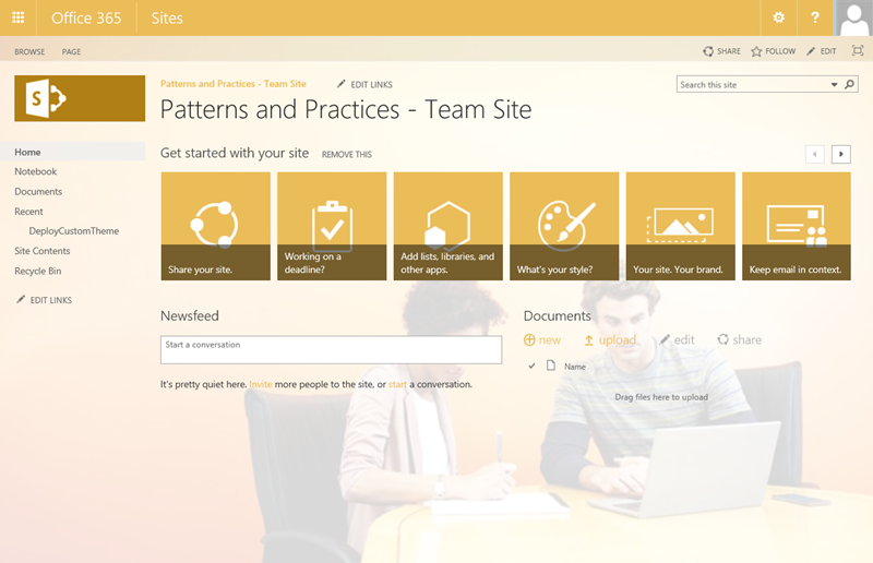 Eine SharePoint-Website mit einem Office 365-Design