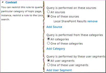 Abschnitt „Kontext“ auf der Seite „Abfrageregel hinzufügen“ in SharePoint Server 2013