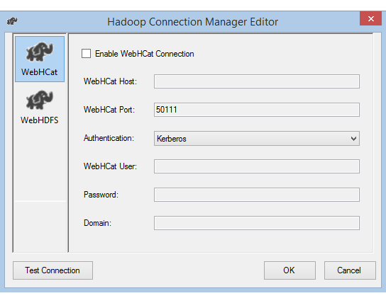 Screenshot des Editors für den Hadoop-Verbindungs-Manager mit Kerberos-Authentifizierung