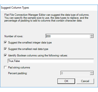 Flat file connection suggest types dialog box