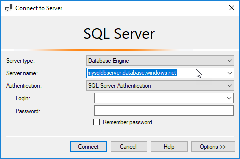 Herstellen einer Verbindung mit dem Server mit SSMS