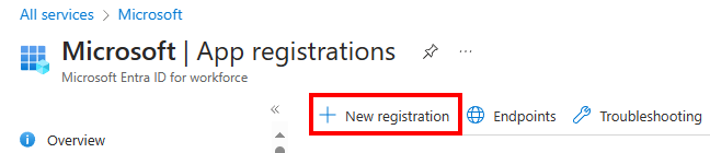 Screenshot der Seite „App-Registrierungen“ im Azure-Portal.