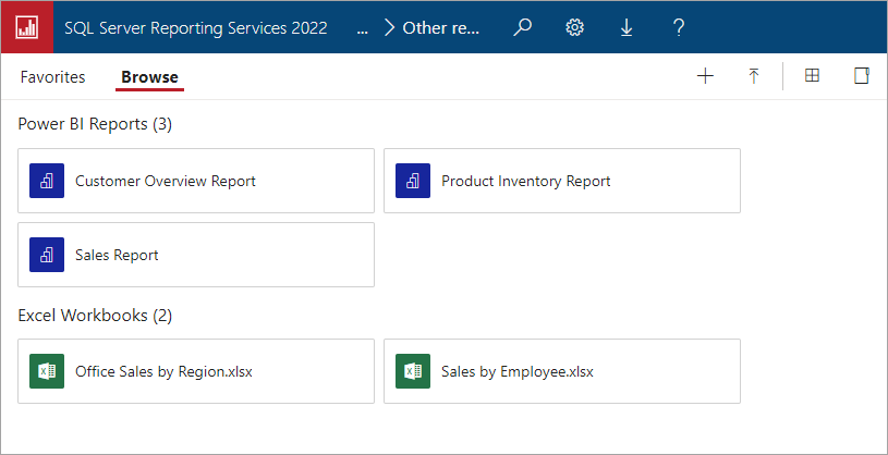 Screenshot: Bereiche „Power BI Desktop-Berichte“ und „Excel-Arbeitsmappen“