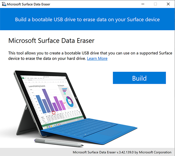 Abbildung1. Starten des Microsoft Surface Data Eraser-Tools