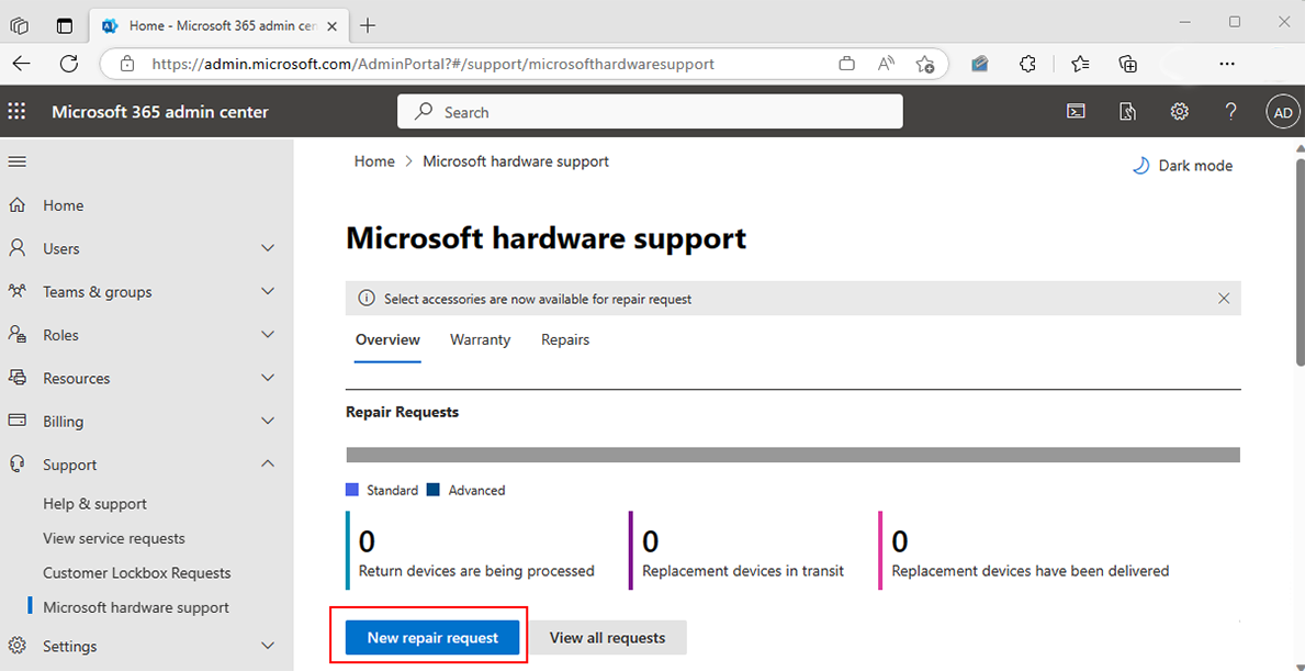 Screenshot: Microsoft 365 Admin Center mit dem Feature 