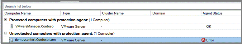Screenshot des Beispiel-VMware-Servers mit fehlerhaften Anmeldeinformationen.