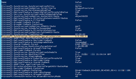 Screenshot: Microsoft Entra Verbindungsversion in der Serverkonfiguration