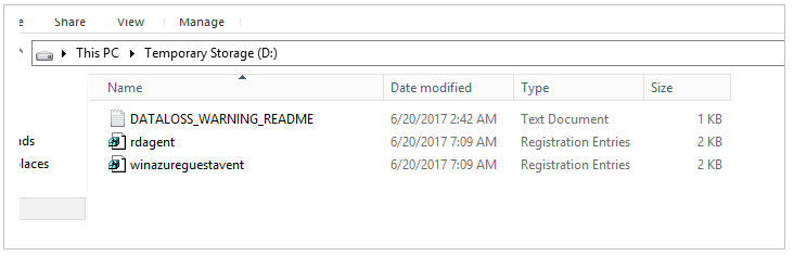 Screenshot der REG-Dateien „rdagent“ und „winazureguestagent“ im Windows Explorer.