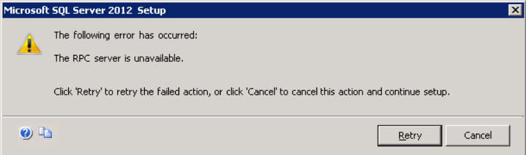 Screenshot einer Fehlermeldung, die besagt, dass der folgende Fehler aufgetreten ist: Der RPC-Server ist nicht verfügbar.