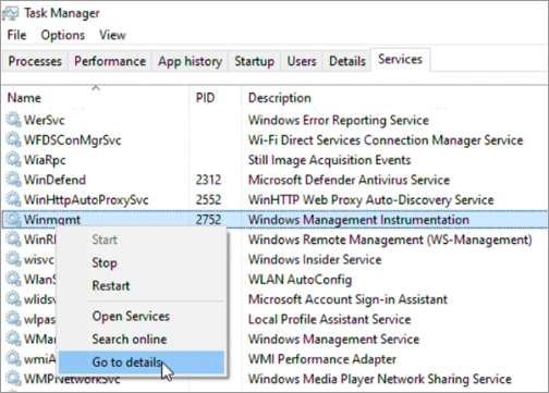 Screenshot: Dienste über den Task-Manager