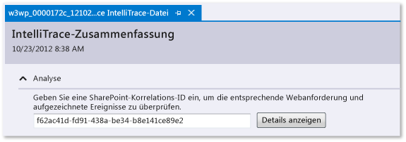IntelliTrace log - Enter SharePoint correlation ID
