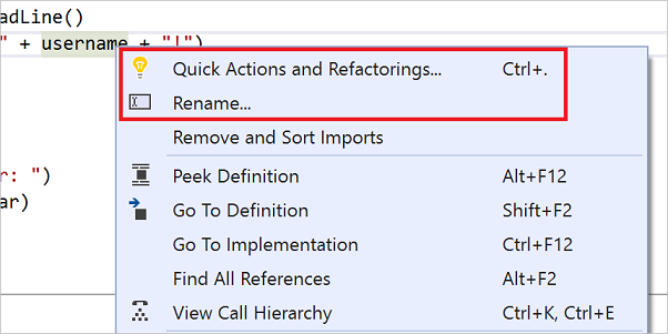 Menü „Refactoring“ in Visual Studio