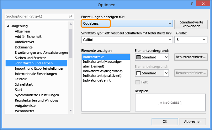 CodeLens - Change font and color settings