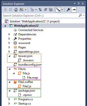 Dateischachtelung im Projektmappen-Explorer