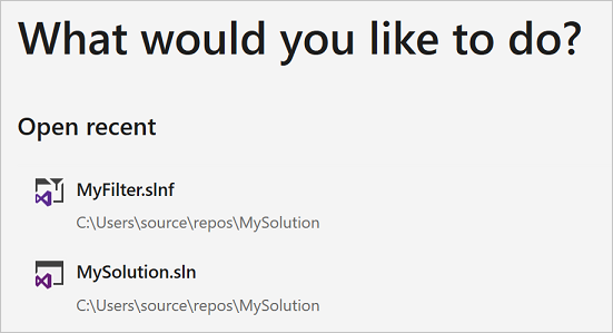 „Zuletzt verwendete öffnen“ in Visual Studio