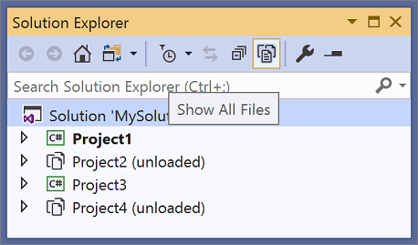Schaltfläche „Alle Dateien anzeigen“ im Projektmappen-Explorer von Visual Studio