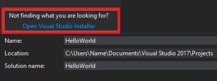 Den Visual Studio-Installer im Dialogfeld „Neues Projekt“ öffnen