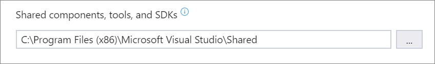 Screenshot: Abschnitt „Freigegebene Komponenten, Tools und SDKs“ der Registerkarte „Installationspfade“ im Visual Studio-Installer