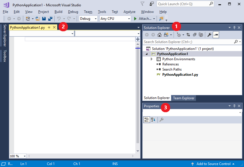 Screenshot: Das neue Projekt, geöffnet in Visual Studio.
