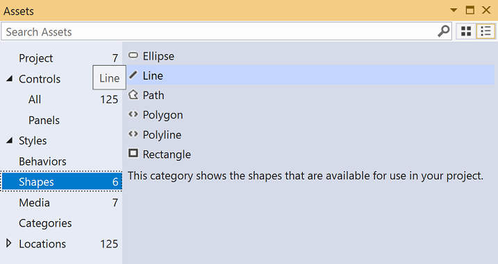 Assets window in Blend for Visual Studio