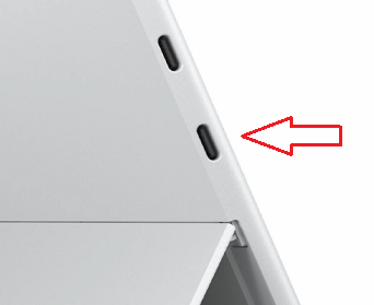 Foto der Seite eines Surface Pro X mit zwei USB-C-Anschlüssen.