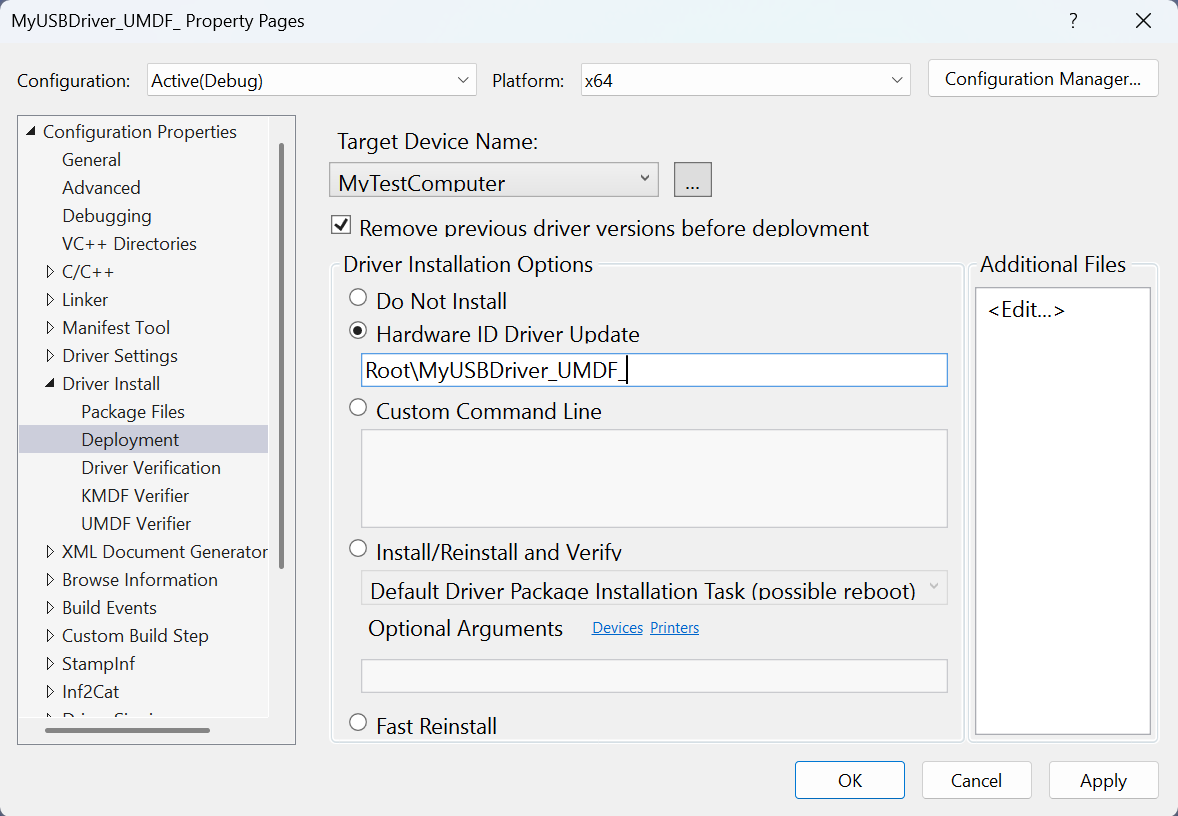 Screenshot des Visual Studio 2022-Eigenschaftenseitenfensters.