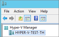 Screenshot that shows a host computer name listed under Hyper-V Manager in the left pane.