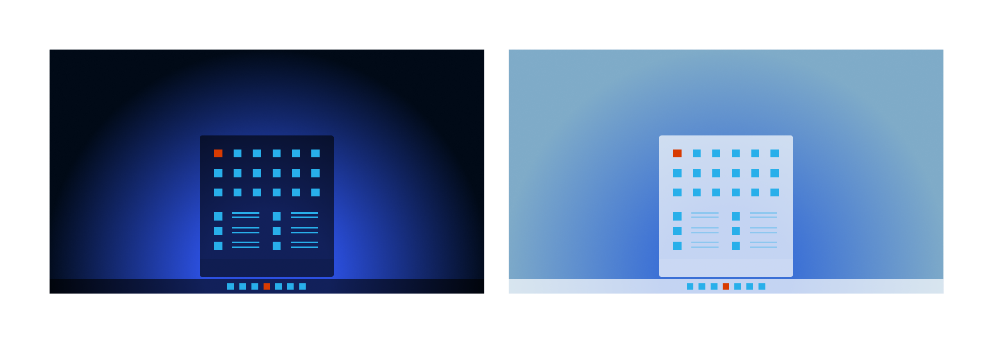 Ein Diagramm, das ein abstraktes Bild des Windows 11 Desktops zeigt.