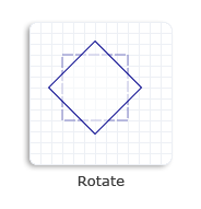Abbildung eines Quadrats, das im Uhrzeigersinn um 45 Grad um die Mitte des ursprünglichen Quadrats gedreht wird