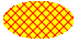 Abbildung einer Ellipse, die mit einem Raster diagonaler Linien über einer Hintergrundfarbe gefüllt ist