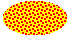Abbildung einer Ellipse mit breiteren Punkten in einem unregelmäßigen, aber sich wiederholenden Muster über einer Hintergrundfarbe 