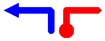 Abbildung einer zwei Linien mit abgerundeten und kreisförmigen Enden, abgerundeten und geglätelten Ecken sowie zwei Pfeilarten
