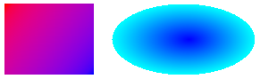 Abbildung eines Rechtecks, das von oben links nach unten rechts gefüllt ist, und einer Ellipse, die von der Mitte zum Rand ausfüllt