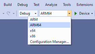 ARM64-Buildkonfiguration in Visual Studio