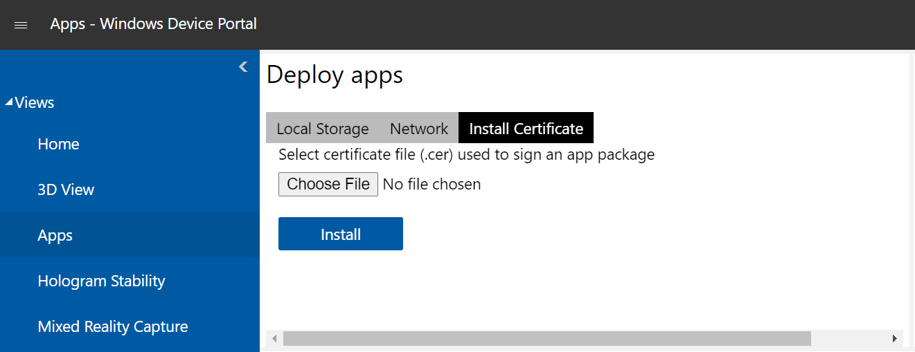 Screenshot der im Windows-Geräte Portal geöffneten Seite „App-Manager“