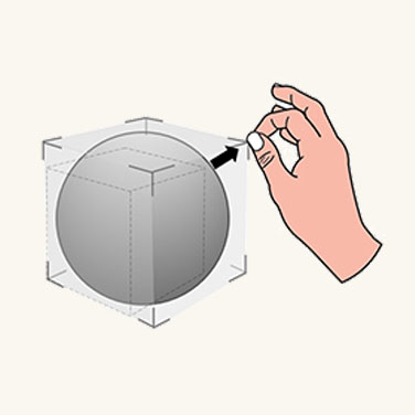 Grafik mit der Darstellung eines Benutzers, der die Ecke eines Objekts greift, um es zu skalieren