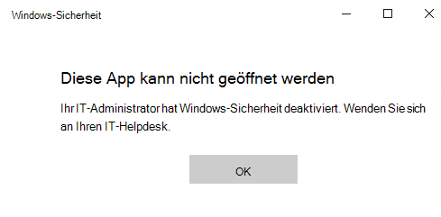 Windows-Sicherheit, wobei alle Abschnitte von der Gruppenrichtlinie ausgeblendet werden.