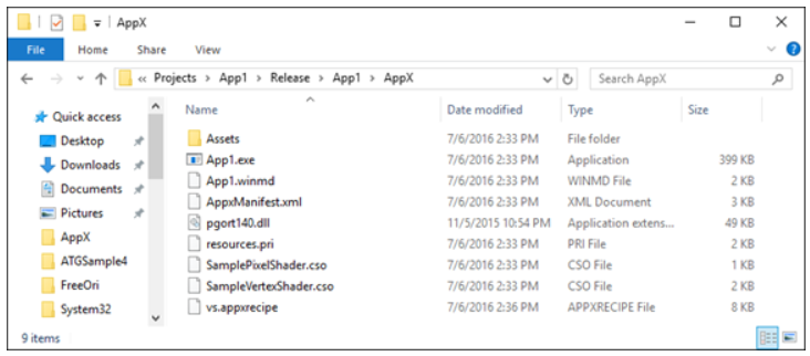 Screenshot of a File Explorer window showing the contents of the AppX folder.