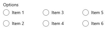 Radio buttons in two three-column groups