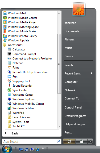 Screenshot des Windows-Startmenüs und suchfelds 