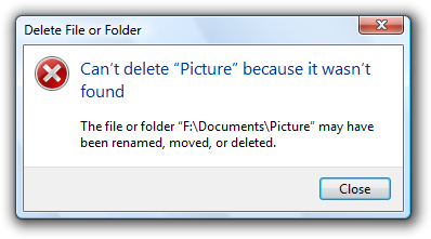 Screenshot der Nachricht: Datei kann nicht gelöscht werden 