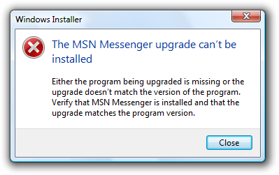 Screenshot der Meldung: Upgrade kann nicht installiert werden 
