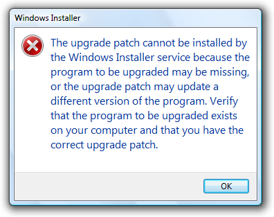 Screenshot der Meldung: Upgrade kann nicht installiert werden 